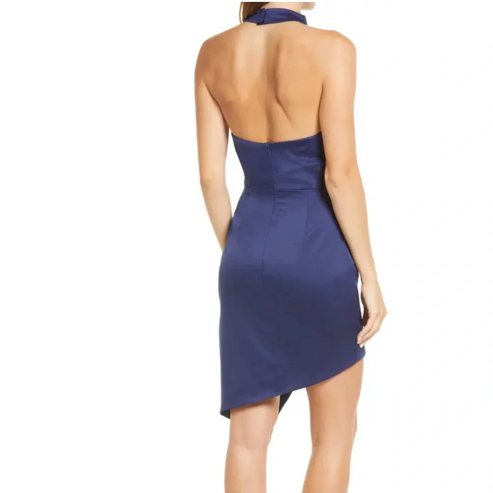 Elliatt - Camo Asymmetric Satin Cocktail Dress in Navy - S - Picture 2 of 8